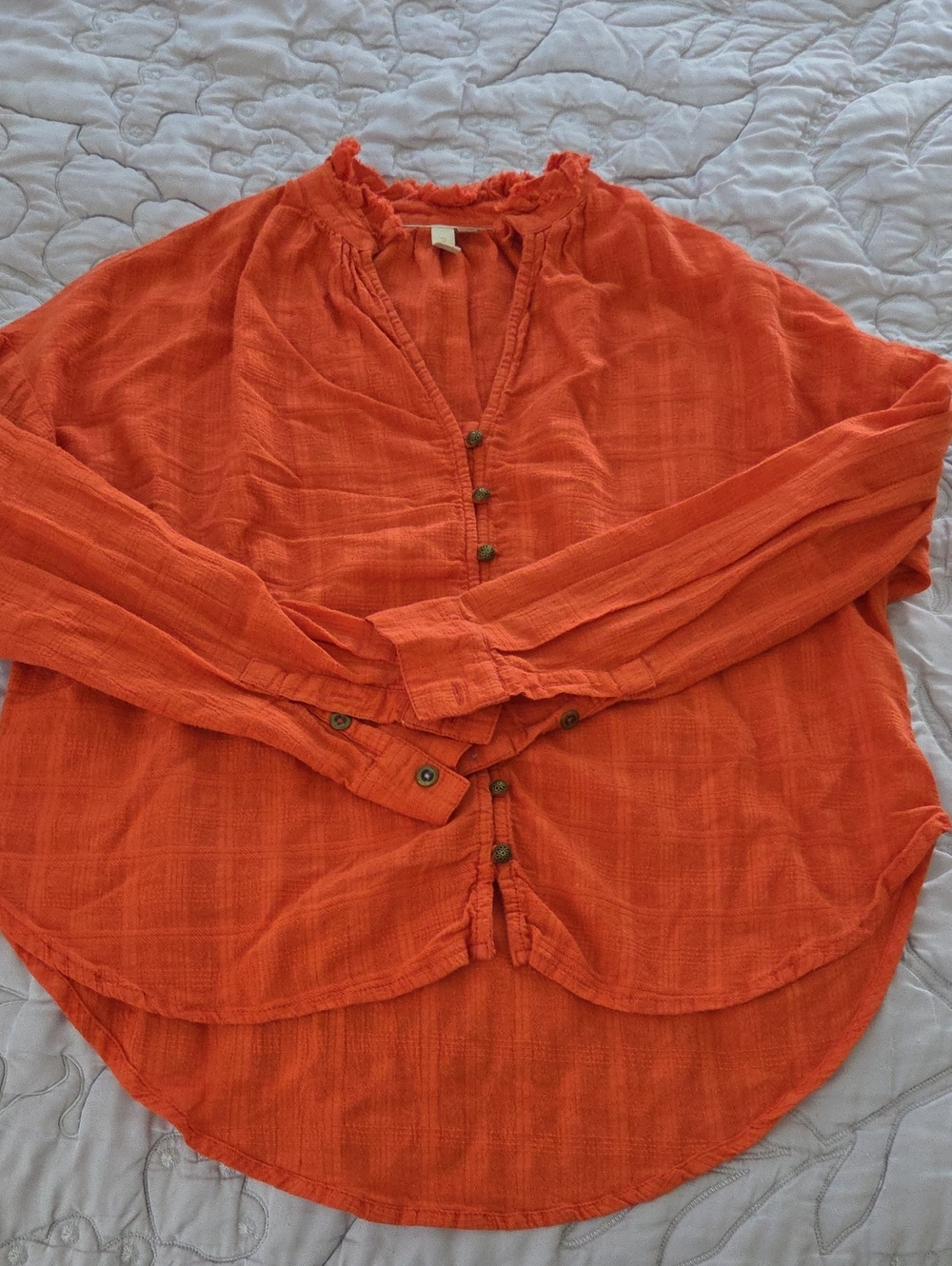 Pilcro Lightweight Orange Button-Down Peasant Blouse